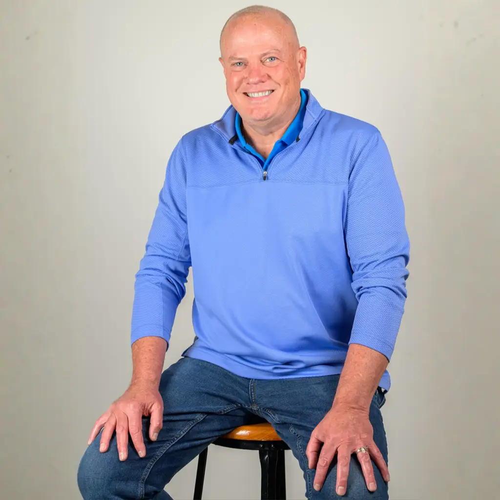 Kerry Doyle on a stool